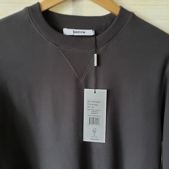 Thakoon Poplin Combo Lace Back Crew Neck Cotton Sweatshirt Black Size XS - Picture 3 of 9